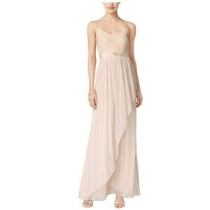 NWT Adrianna Papell Women's 4 Sleeveless Lace Stretch Tulle Gown Maxi Dress NEW